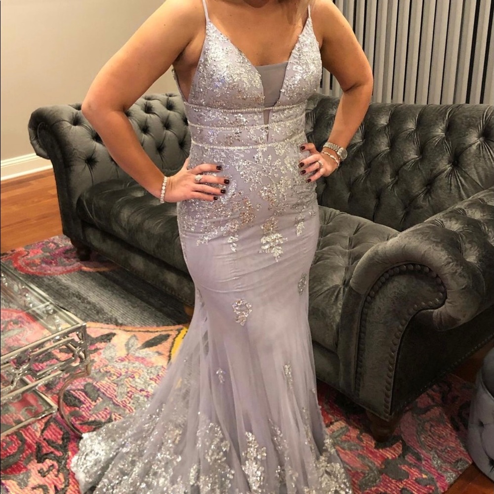 Portia & Scarlett Evening gown grey wi/ silver sparkle accents. - Picture 3 of 4
